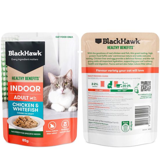 (image for) Black Hawk Cat Wet 12x85g Gravy Indoor Chicken WhiteFish - Click Image to Close