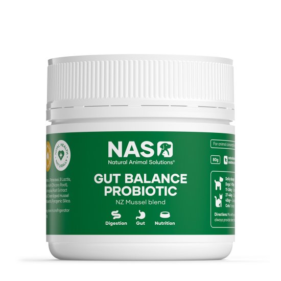 (image for) Natural Animal Solutions Gut Balance Probiotic 80g NZ Mussel Blend - Click Image to Close