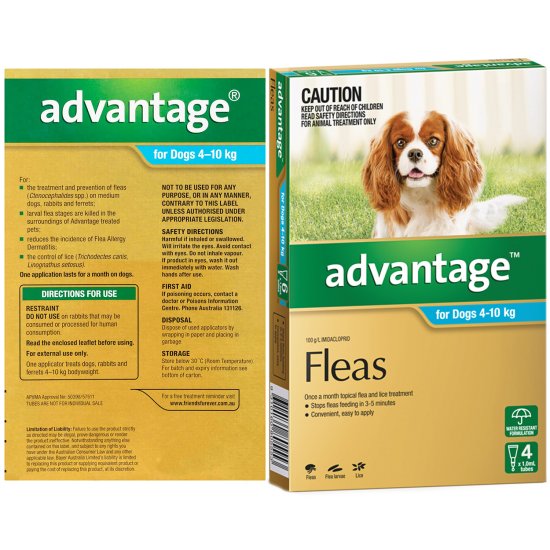 (image for) Advantage Dog 4-10Kg Medium Aqua 4Pack - Click Image to Close