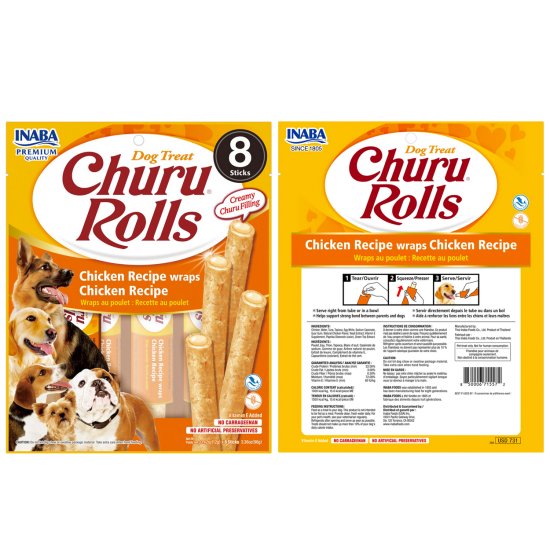 (image for) INABA Dog Churu Rolls 8Pack 96g Chicken - Click Image to Close