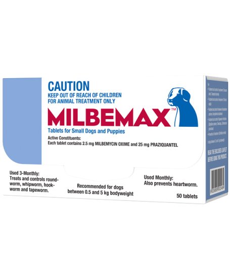 (image for) Milbemax Allwormer For Small Dogs 0.5-5kg 50 Tablets - Click Image to Close