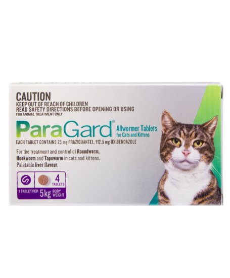 (image for) ParaGard Cat Allwormer 5kg 4Tablets - Click Image to Close
