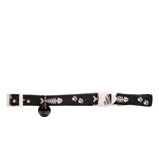 (image for) Beaupets Cat Collar Reflective Fish/Bone Black - Click Image to Close