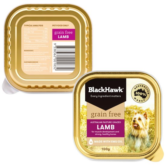 (image for) Black Hawk Dog Grain Free Wet 9x100g Lamb - Click Image to Close