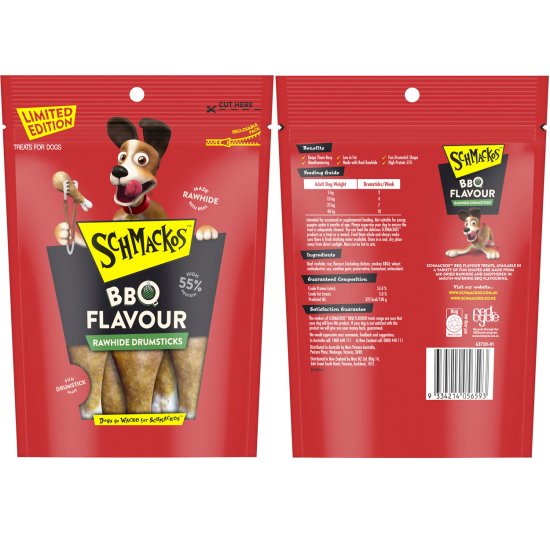 (image for) Schmackos BBQ Flavour Rawhide Drumsticks 5pack - Click Image to Close