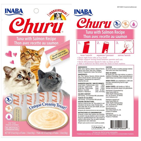 (image for) INABA Cat Churu 4Pack 56g Tuna Salmon - Click Image to Close