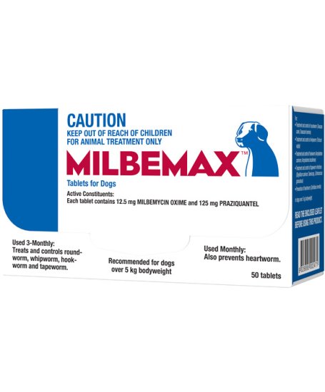 (image for) Milbemax Allwormer For Dogs Over 5kg 50 Tablets - Click Image to Close