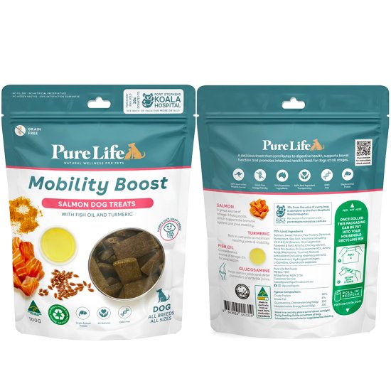 (image for) PureLife for Dogs Treats 100g Salmon Mobility Boost - Click Image to Close