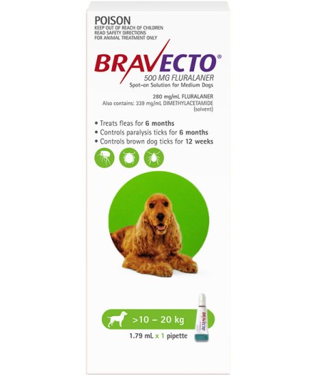 (image for) Bravecto Spot-on For Dogs Medium 10-20kg 1Pk - Click Image to Close