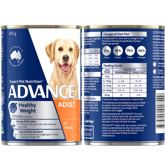 (image for) Advance Dog Wet 12X405g Medium Healthy Weight Chicken Rice - Click Image to Close