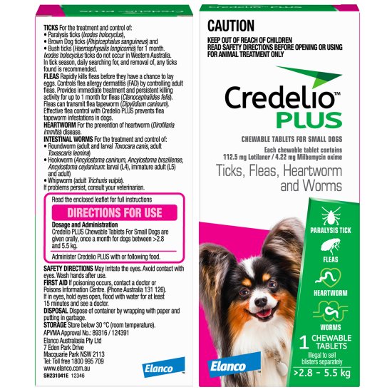 (image for) Credelio Plus Dogs Chews 1Pack Small 2.8-5.5kg - Click Image to Close