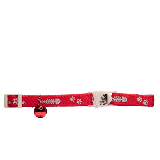 (image for) Beaupets Cat Collar Reflective Fish/Bone Red - Click Image to Close