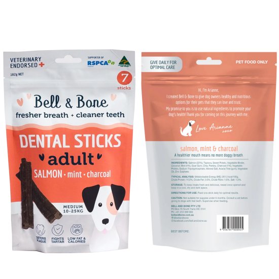 (image for) Bell & Bone Dental Chews 182g 7pk Medium 10-25kg Salmon - Click Image to Close