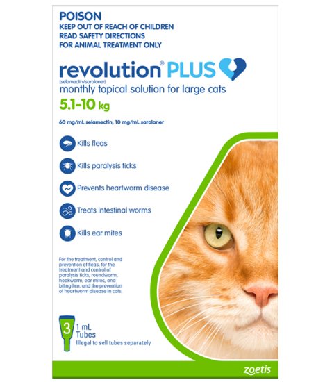 (image for) Revolution Plus for Cats 5.1-10Kg 3Pk Green - Click Image to Close