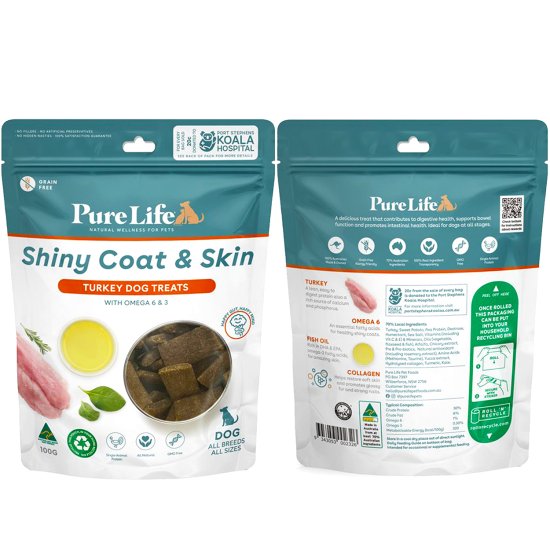 (image for) PureLife for Dogs Treats 100g Turkey Shiny Coat Skin - Click Image to Close