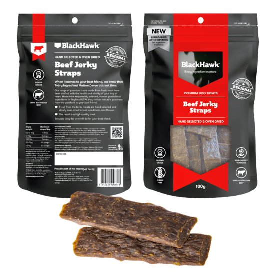 (image for) Black Hawk Dog Jerky Treats Beef Straps 100g - Click Image to Close