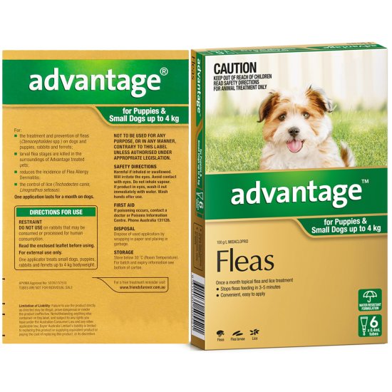 (image for) Advantage Dog 0-4Kg Small Green 6Pack - Click Image to Close
