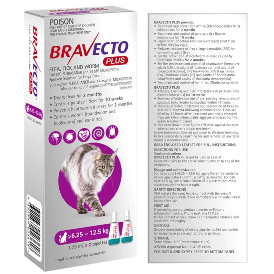 (image for) Bravecto Plus for Cats 6.25-12.5kg 2Pk - Click Image to Close