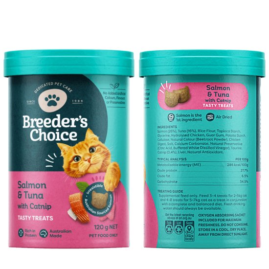 (image for) Breeders Choice Cat Treats 120g Salmon Tuna - Click Image to Close