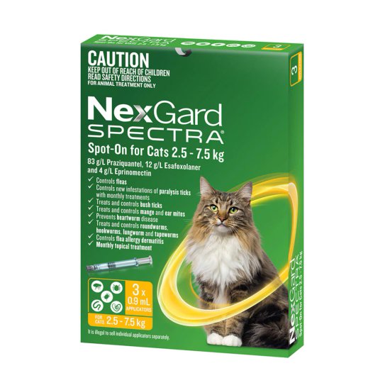 (image for) NexGard Spectra for Cats Spoton 2.5-7.5kg 3Pk - Click Image to Close