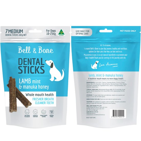 (image for) Bell & Bone Dental Chews 182g 7pk Medium 10-25kg Lamb - Click Image to Close